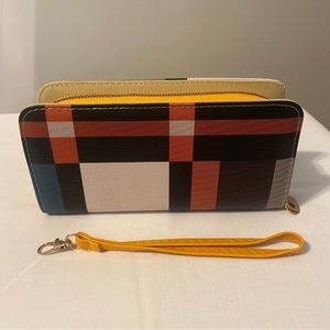 Multicolor (Yellow, Brown, White and Orange) Plaid Clutch / Wristlet